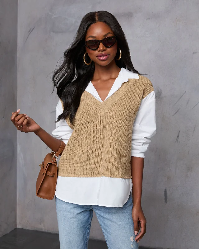 Weekend-Only Price Drops Iced Chai Long Sleeve Sweater Vest Top