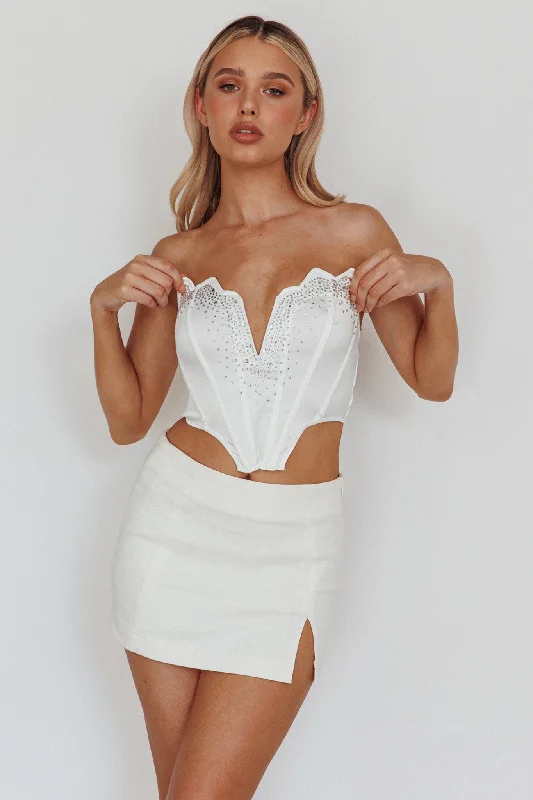 Deal Mania Up All Night Diamante Crop Top White