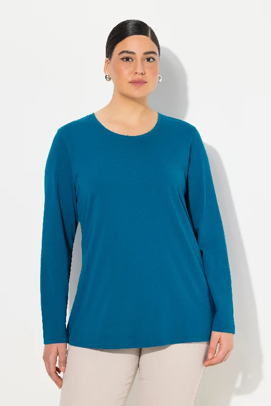 Exclusive Savings Ulla Popken Cotton Long Sleeve Top in Teal