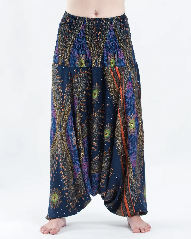 Deal Alert Unisex Peacock Eye Drop Crotch Jumpsuit Harem Pants in Navy