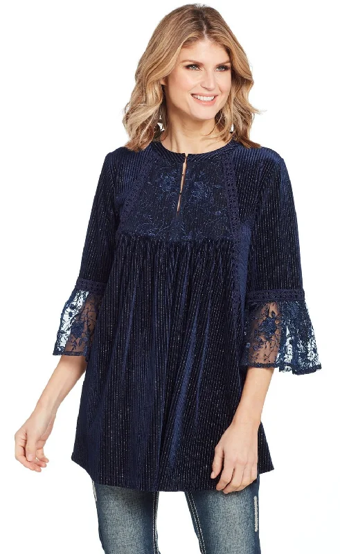 Steals and Deals Cowgirl Up Womens Navy Polyester Layered Western Tunic S/S