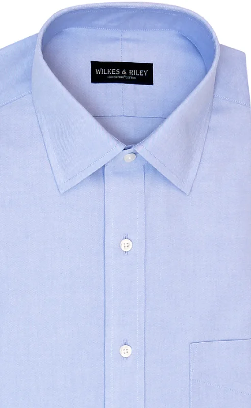 Classic Fit Blue Solid Spread Collar Supima® Cotton Non-Iron Pinpoint Oxford Dress Shirt