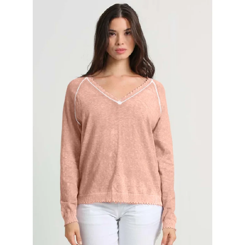 Overstock Sale Cotton/Cashmere Frayed Long Sleeve