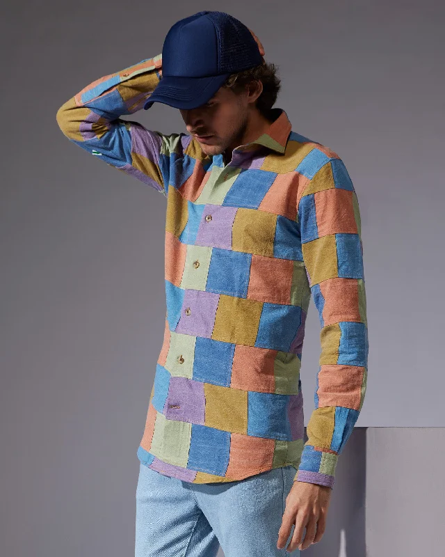 Japanese Patchwork Denim Shirt - Multicoloured