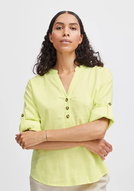 Stock Up B.Young Falakka V-Neck Linen Blouse, Suny Lime