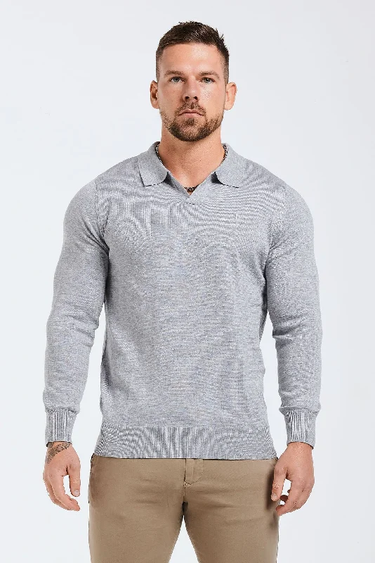 SPREAD COLLAR POLO - GREY MARL