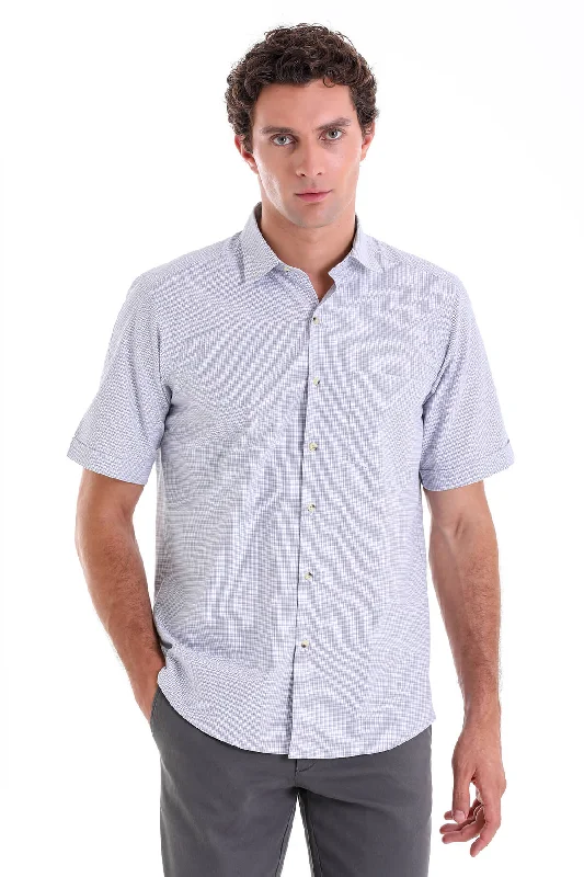 Regular Fit Plaid Cotton Blend Beige Dress Shirt