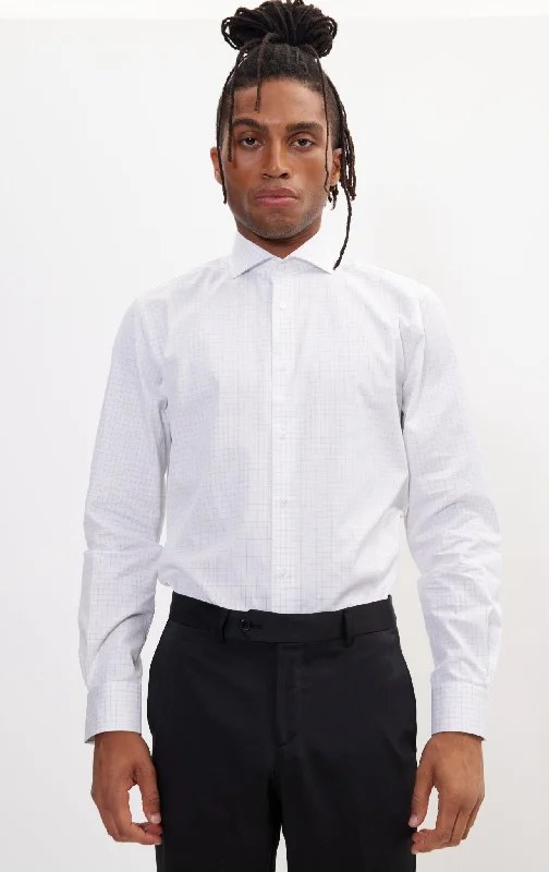 Pure Cotton French Placket Spread Collar Dress Shirt - White Graph