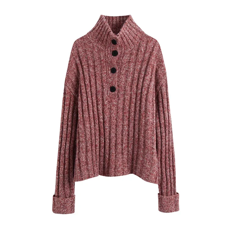 Online Specials Loose pullover, lazy wind, high neck, inner lap sweater  7466