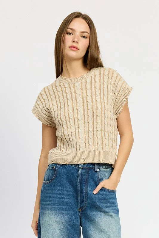 Stock Clearance CABLE KNIT SHORT SLEEVE TOP
