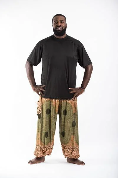 Value Deals Plus Size Unisex Geometric Mandalas Harem Pants in Olive
