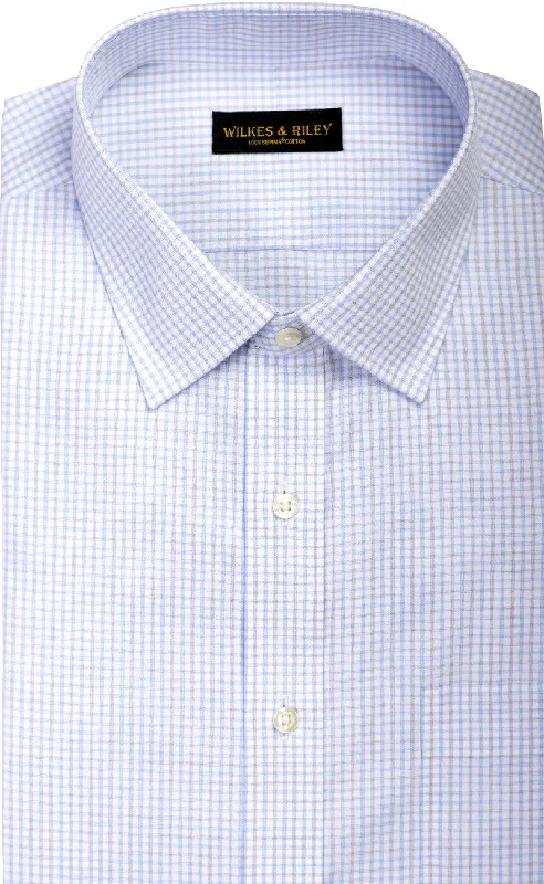 Classic Fit Sky / Grey  Twill Check Spread Collar Supima® Cotton Non-Iron Dress Shirt