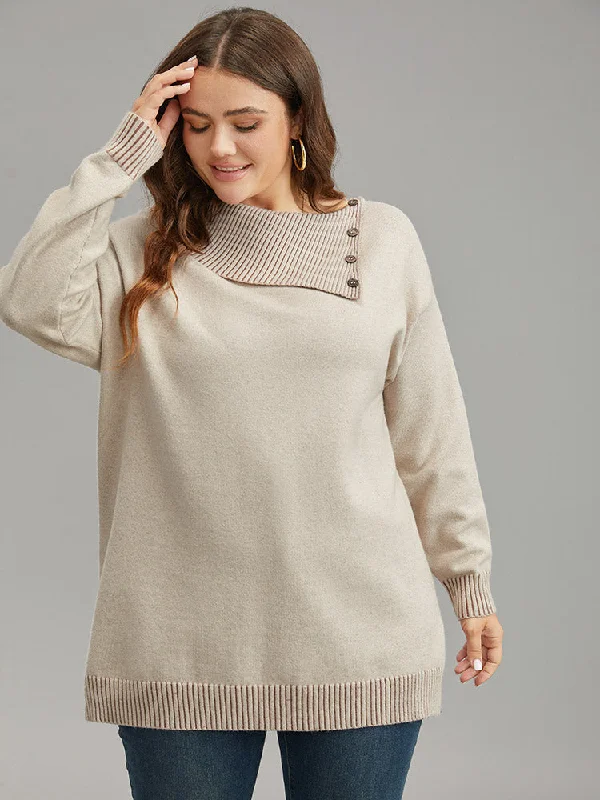 Midnight Madness Supersoft Essentials Asymmetrical Neck Button Detail Pullover