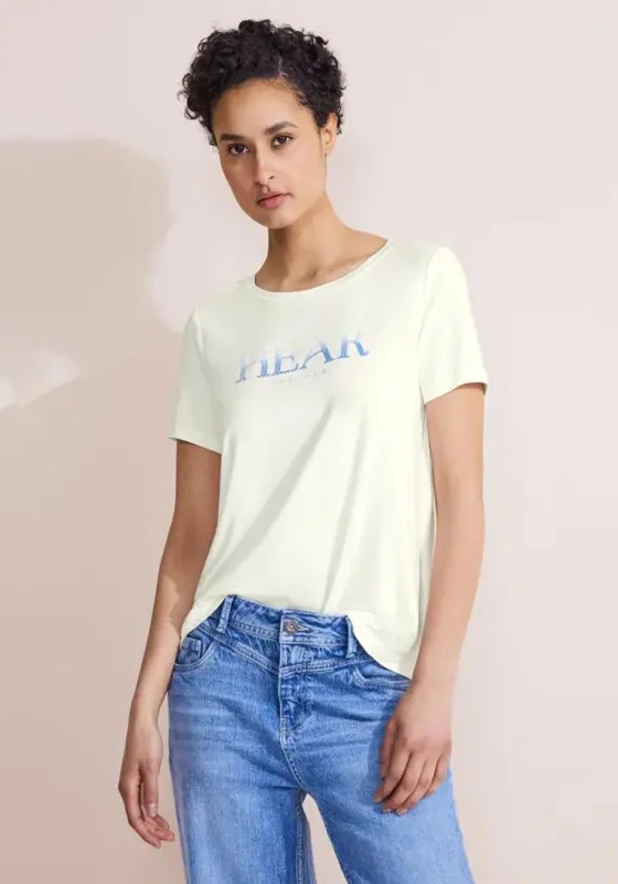 Weekend Bargains Await You Street One Sequin Text Print T-Shirt, Off-White