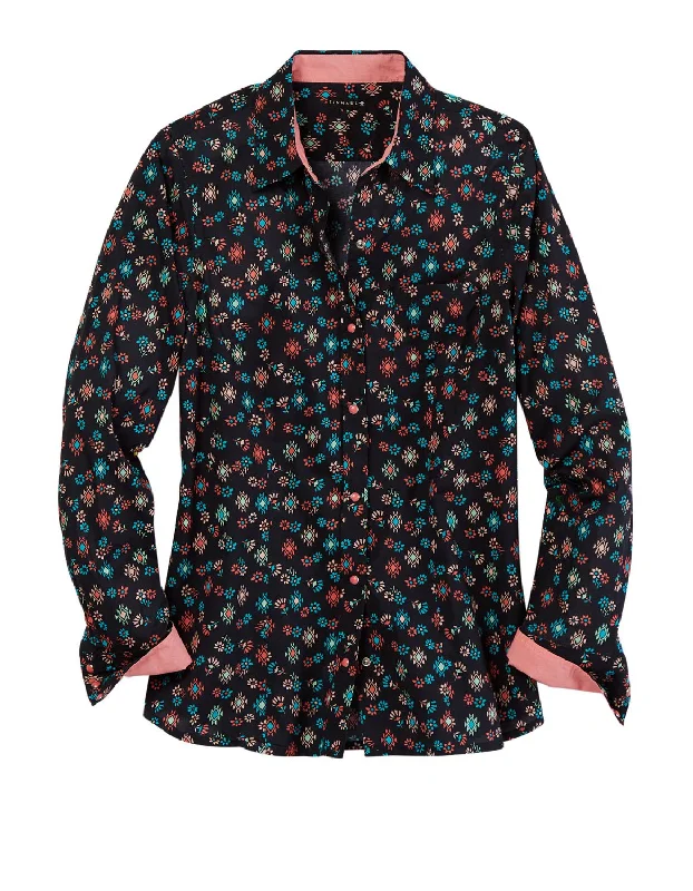 Weekend Specials to Snag Tin Haul Womens Floral Aztec Print Black 100% Cotton L/S Shirt