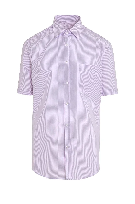 Classic Fit Short Sleeve Striped Cotton Lilac Dress Shirt