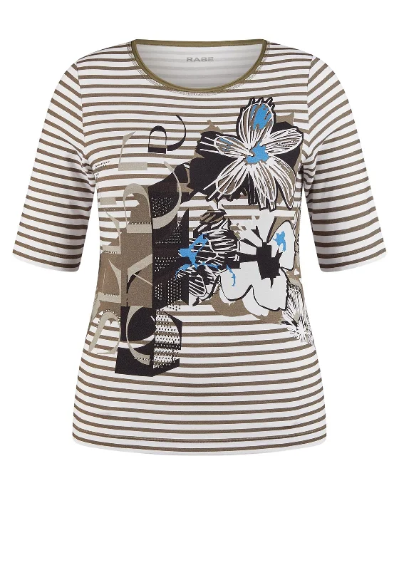 Amazing Value Rabe Floral Print Striped Top, Khaki