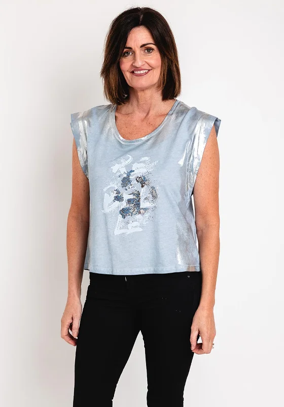 Bargain Alert Eva Kayan Metallic Print Top, Blue