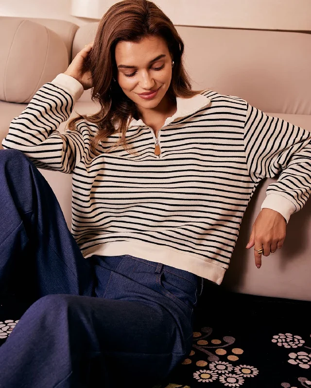 Shop and Save The Apricot Lapel Scalloped Striped Sweatshirt