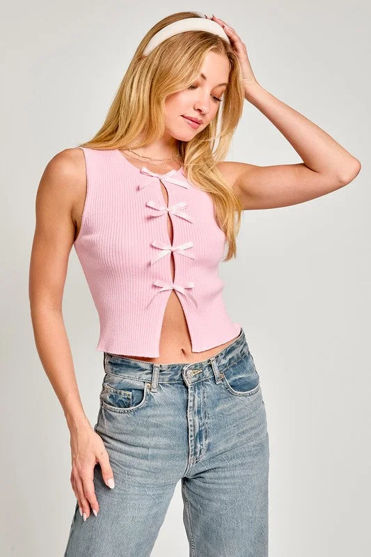 Weekend Savings Fiesta Satin Bow Detail Sleeveless Sweater Top