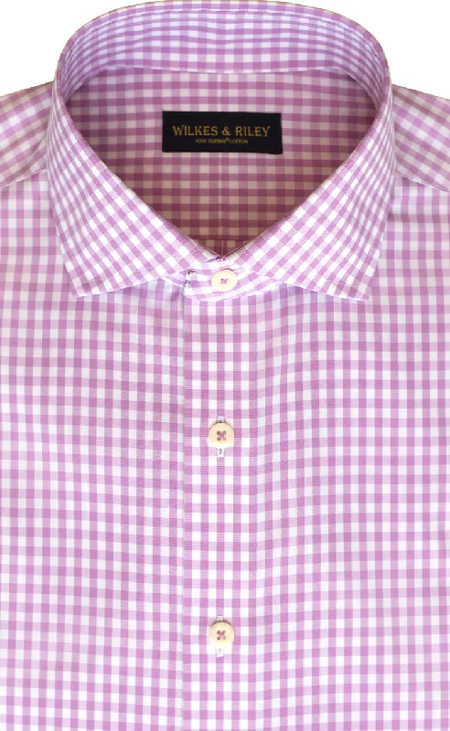 Slim Fit Pink Gingham English Spread Collar Supima® Cotton Non-Iron Broadcloth Dress Shirt