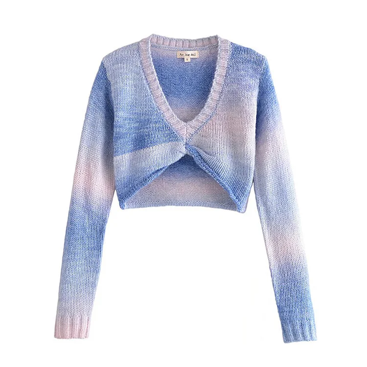 Weekend Deals That Please Cross design color changing exposed navel sweater  7422