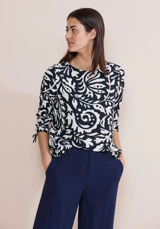 Great Deal Street One Floral Print Tie Sleeve Top, Navy