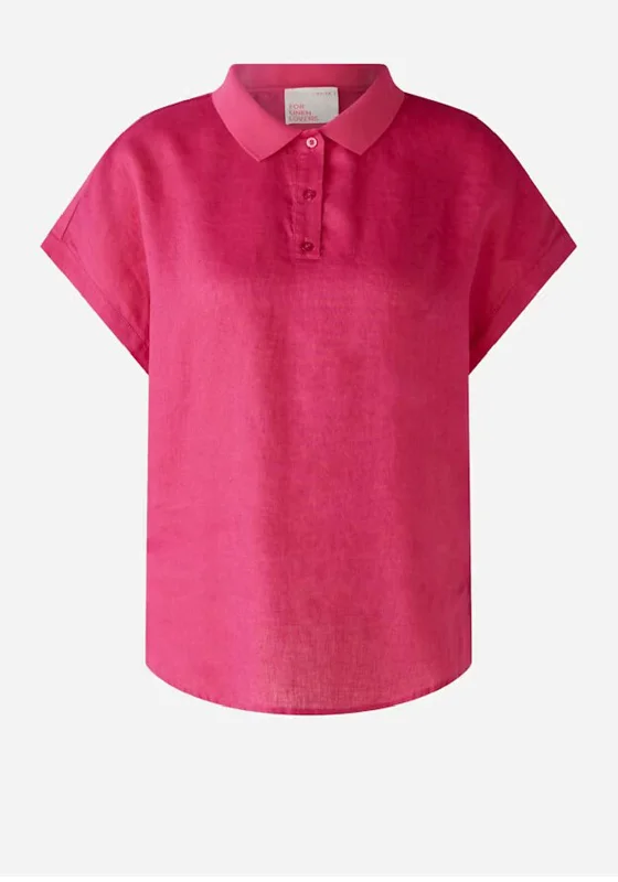Lowest Prices Oui Linen Cotton Polo Top, Pink