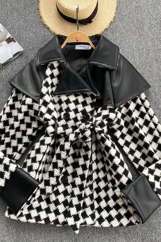 Amazing Deals Diamond stitching contrast coat women's waist lace up design feeling high waist and thin  1487