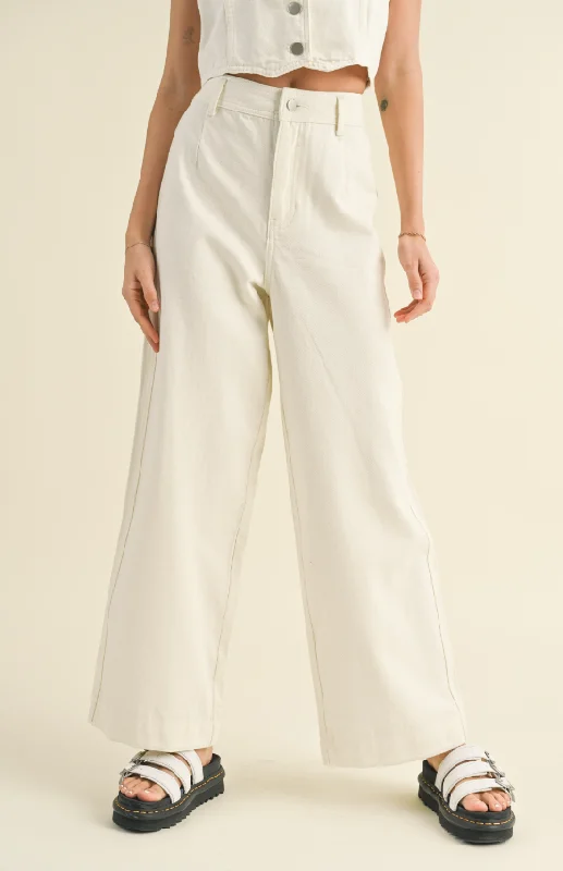 Deal Mania Journee Crop Wide Leg Jeans - Ecru*