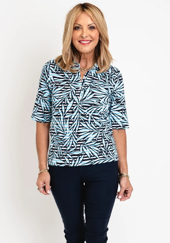 Midnight Madness Rabe Abstract Stripe Polo Shirt Top, Blue