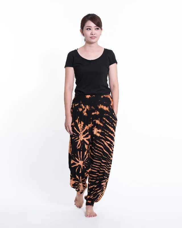 Midnight Sale Unisex Tie Dye Cotton Harem Pants in Black Orange
