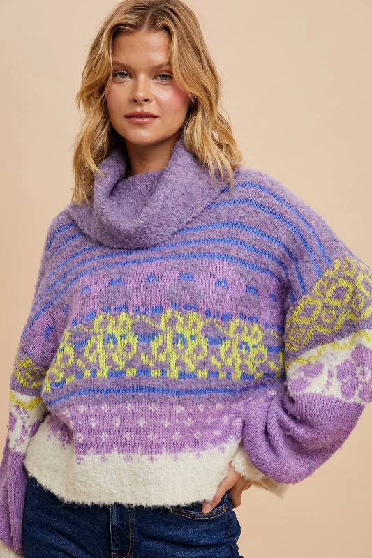 Weekend Savings Extravaganza MULTI COLORED KNITTED TURTLENECK: LAVENDER HAZE