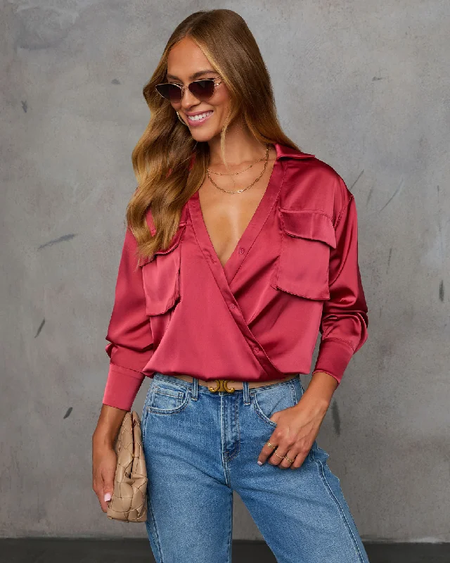 Weekend Savings Bonanza Veda Asymmetric Button Satin Top