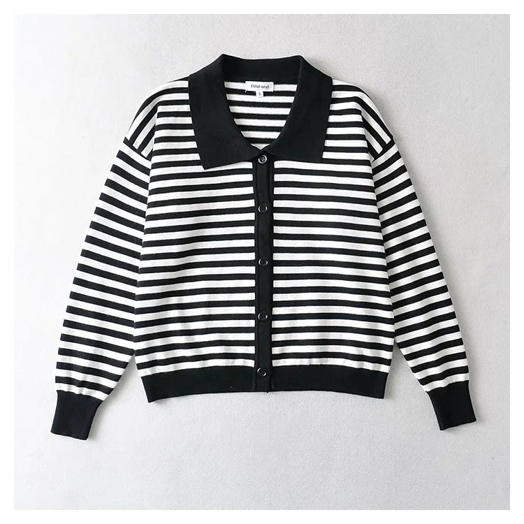 Best Seller Korean Vintage striped sweater loose sweater coat  7450