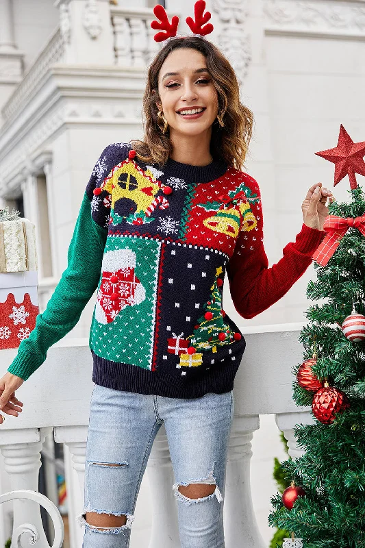 Big Savings BerryBetty - Women's Christmas Color Block Pull Over Knitted Sweater