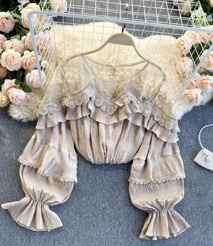 Best Seller Stylish long sleeve tops see through lace tops  331