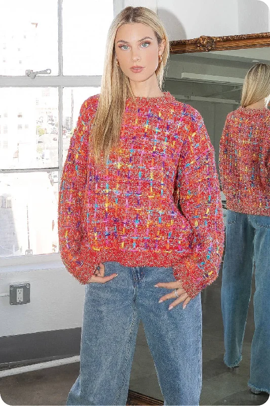 Weekend Deals to Brighten Your Day Multi Tweed Pullover Knit Sweater