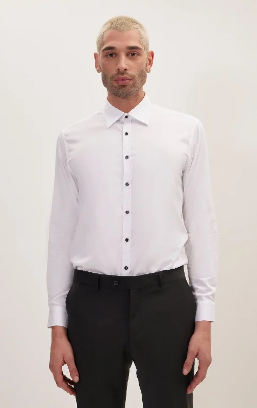 Pure Cotton Contrast Button Dress Shirt - Optic White