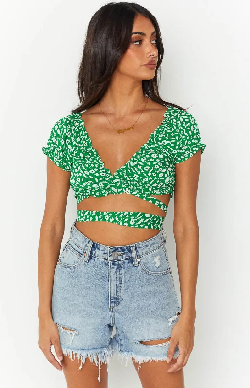 Discount Deals Colette Green Floral Crop Top