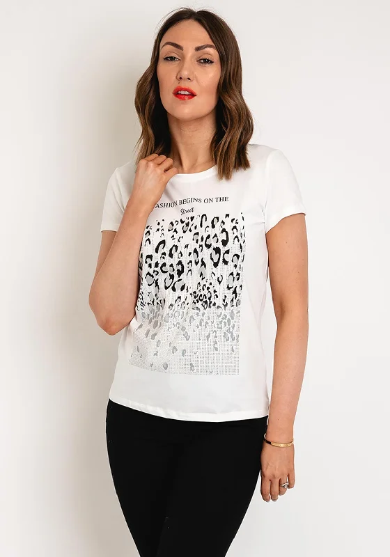Price Slash Serafina Collection Rhinestone Leopard Print Top, White