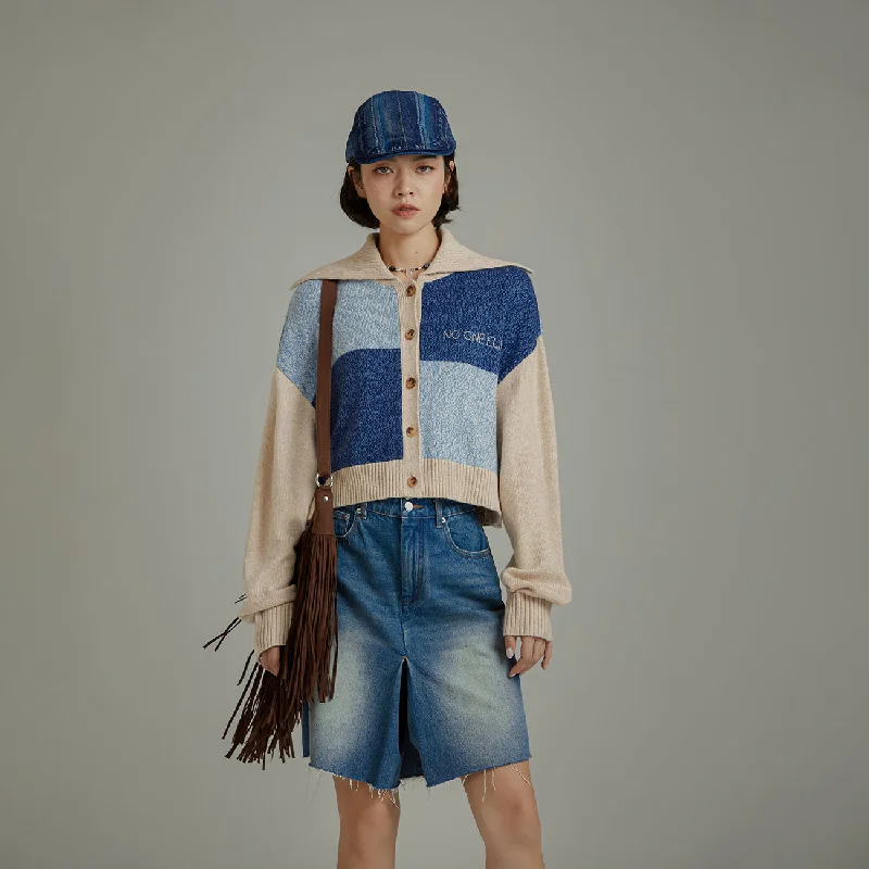 Super Sale Big Collar Color Scheme Cardigan