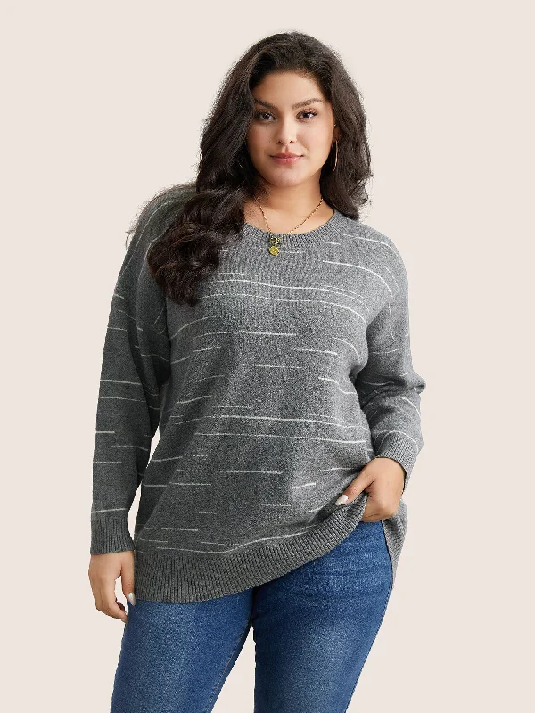 Unbeatable Prices Supersoft Essentials Asymmetrical Striped Round Neck Pullover