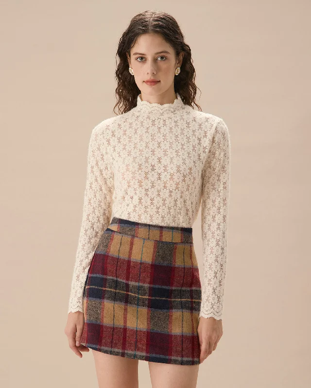 Online Exclusive Women's Apricot Mock Neck Jacquard Knit Tee