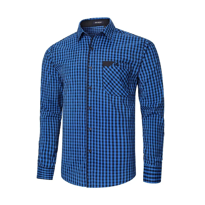 Men's Casual Long Sleeve Plaid Shirt - F-BLUE