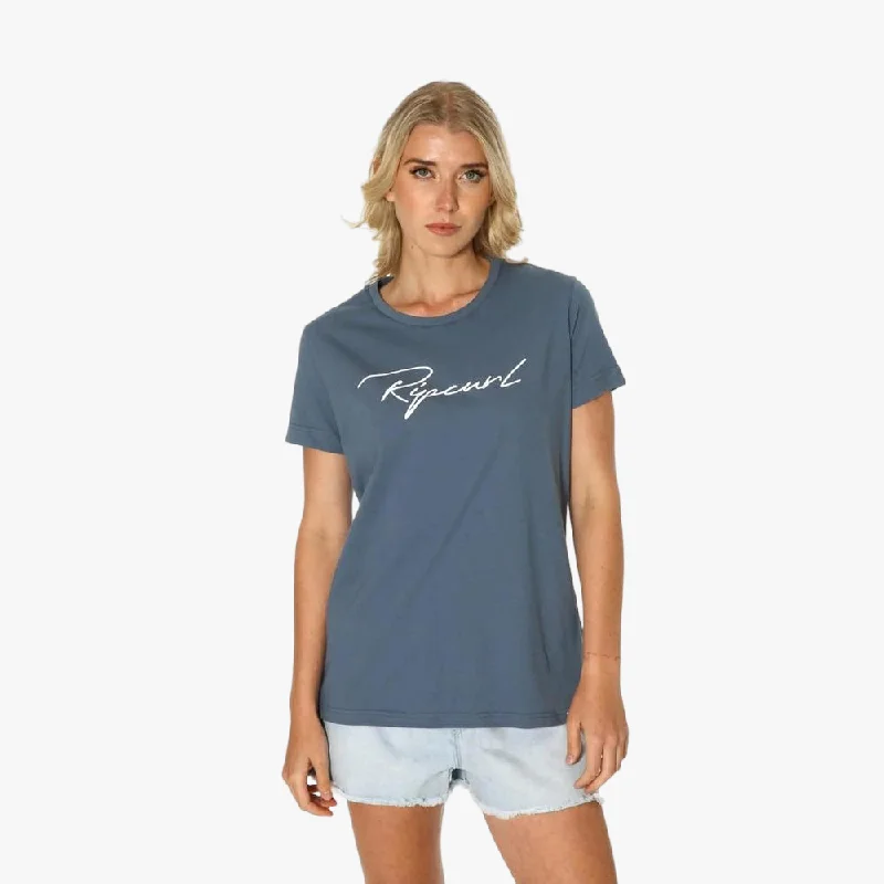 Limited Availability Ripcurl Womens Script Standard Short Sleeve Tee Blue