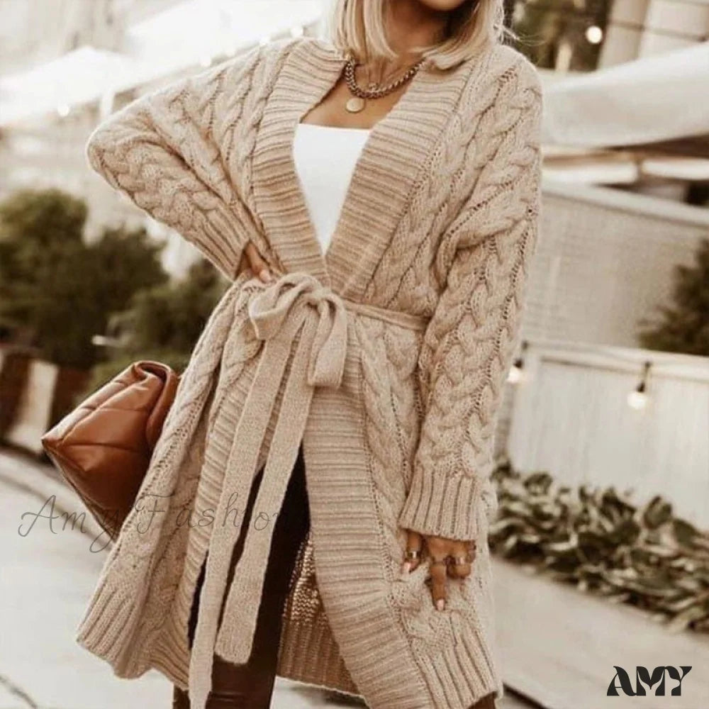 Markdown Madness Amy Fashion - Sweater Cardigan Women Long Sleeve Lace-Up Loose Knitted Outwear