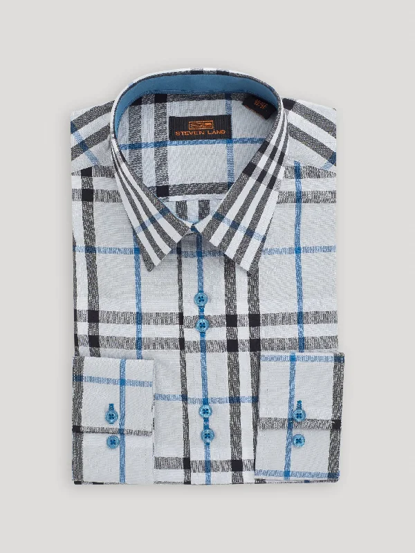 The Tartan III Dress Shirt | Regular Barrel Cuff & Classic Collar | Steel Blue