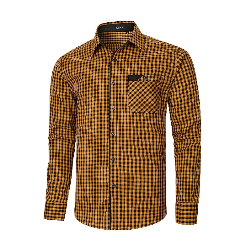 Men's Casual Long Sleeve Plaid Shirt - C-YELLOW