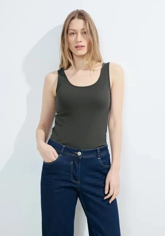 Don't Wait Cecil Round Neck Basic Vest Top, Strong Khaki